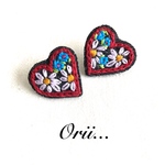 【中】デニムハート花柄刺繍ピアス