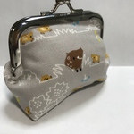 イノシシ親子のお散歩がま口財布（グレー）