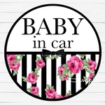 ベビーインカー【ステッカー】りぼん ストライプ バラ ピンク