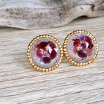 ♦︎Beads+Gem♦︎ガーネット＋ホログラム ゴールドビーズ  ピアス　M