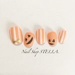 再販5♡ハロウィン♡かぼちゃストライプネイル