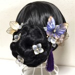 蝶と紫陽花セット【金具変更可・ネイビー・白金色】