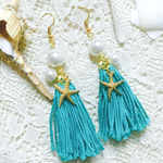 ヒトデパール付き タッセルピアス  green