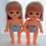 メルちゃんサイズ　パンツ２枚セット　ケーキ柄　水色チェック