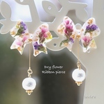 ドライフラワー ホワイト リボン ピアス ♡lipine♡
