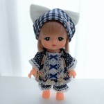 メルちゃんサイズ　パジャマ3点セット　お花　紺水玉