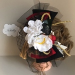 [網ロング] [黒造花完売黒鞠小に変更]髪飾り　リボン　花　K赤白黒