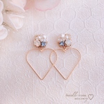 (18kgp)ハートフープピアス/イヤリング　コットンパール×ビジューピアス