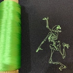  刺繍半衿  縮緬 Dancing Skeleton２ 暁斎 踊る骸骨さん 洗えるガイコツスカルデニム着物浴衣