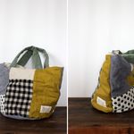 【再販】リネン・コットンいろいろパッチ♪▼ふかふか丸底のトートバッグ▼