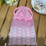【再8】可愛〜いピンク22×14❤️女の子縦長給食袋、お箸ケース袋、歯ブラシ入れ、文房具袋 などに(ピンクチロリアン)