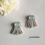 square with fringe / mini / light blue & ice gray