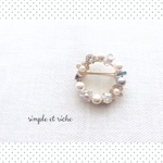 flower wreathe♡ｺｯﾄﾝﾊﾟｰﾙ×Swarovski bijou ringﾌﾞﾛｰﾁ
