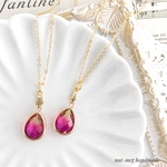 「黄昏アメトリン」バイカラービジューのネックレス(bi-color glass necklace/ペンダント/ガラス/雫/しずく/ドロップ)