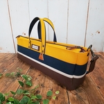 【rio様専用】№1199 倉敷帆布フルートバッグ＊ヤマブキ×ネイビー×キナリ×ブラウン