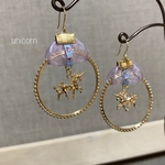  ユニコーン⭐️金リング オーガンジーリボン ピアスorイヤリング★ (ラベンダー×ライトブルー) 大ぶり ゆらゆら揺れるネジバネ