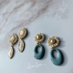 刺繍パールボタン×くすみBlue