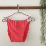 すっきりシルエットのふんどしパンツ　オレンジピンク×水彩フラワーシフォン