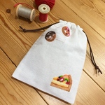  Cafe-sweets☆羊毛刺繍 巾着〜フルーツタルト🍓🥝🍊