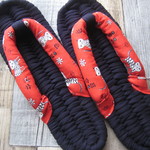 布ぞうり：dark blue24.5cm/北欧風modern cat red