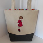 可愛いフランスの女の子刺繍の帆布のミニトートバッグ　レッド