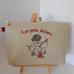 フランスの男の子刺繍の帆布のたっぷりはいるペンポーチレッド