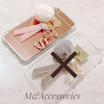 ★[CE26]iPhoneケース ラビットファー&ベルベットリボン&イニシャルチャーム