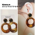 春夏新作☆マーブルリング×ボタンカボション　上品　ピアス/イヤリング