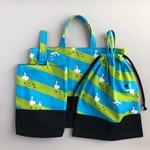 【mamariのインスタライブで紹介されました】入園入学セット★あひるストライプ　ライトグリーン・ライトブルー×ブラック　無料ラッピング　