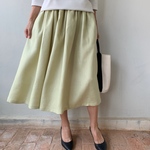 フレアギャザースカート  シンプル  リネン  麻　ピスタチオ
