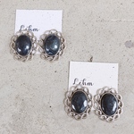 ブラックストーンカボション×シルバー イヤリング