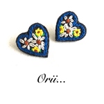 【中】デニムハート花柄刺繍ピアス