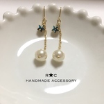 群青ブルー★星型スワロフスキーと揺れるパールピアス/イヤリング