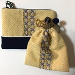 刺し子柄入りポーチ＆巾着セット