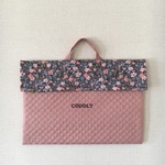 防災頭巾カバー 女の子柄 (ローズピンク×グレー花柄)英字フロッキー 