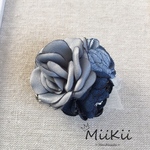 春　花団欒💐　卒業式　入学式　布地花子供ブローチ兼ヘアグリップ　バラ　椿【ブルー系】