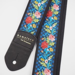 市松と上品な花の刺繍ギターストラップ
