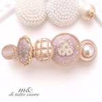 dusty pink×レースフラワー&雪柳のアンティーク調バレッタ/ヘアクリップ/大きいバレッタ