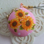 ひまわり❁ピンク系6/マカロンコインケース(マカロンポーチ)ストラップ付