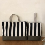 ストライプ×カーキのレッスンバッグとうわぐつ入れ