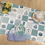 ⭐️本日のお買得⭐️40×50⭐️40×60単品❤️【再2】6年間長持ち丈夫な小学校机サイズ給食ランチョンマット(マカロン)ブルー系⭐️巾着オプション
