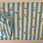 給食セット ♡ 巾着袋 & ランチョンマット ♡ リボン＆ボーダー(ブルー)