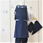 ～160cmまで対応・エプロン3点セット(紺×白ｽﾄﾗｲﾌﾟ)10-1・2