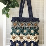 （sale)11-2.ブルー系花モチーフBのニットバッグ