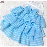 Berry S34☆　ブルーと白のボーダーフリルキャミワンピ☆ 麻混