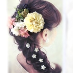 成人式を華やかに♡オフホワイトダリアとピンクマムのヘアアクセサリーセット