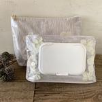 お花のおしりふきポーチ＆お花のポーチ（ライトグレー）