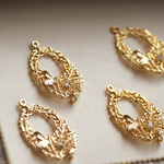 小枝のドロップチャーム　ジルコニア　24kgold 　フィリグリー