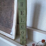 ウッド キューブ WELCOME ウェルカム  グリーン アンティーク  