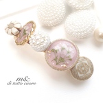 dusty pink×一重かすみ草のアンティーク調バレッタ/ヘアクリップ/大きいバレッタ
